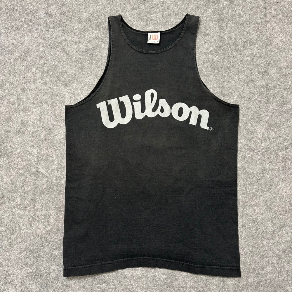 Wilson Tank Top Mens L Black Vintage Faded Made in USA Sportswear Cotton Logo